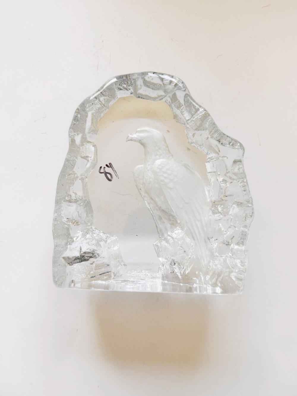 Vintage Mats Jonasson Ice Rock Crystal Eagle Bird Paperweight 6.5" Base Flaw